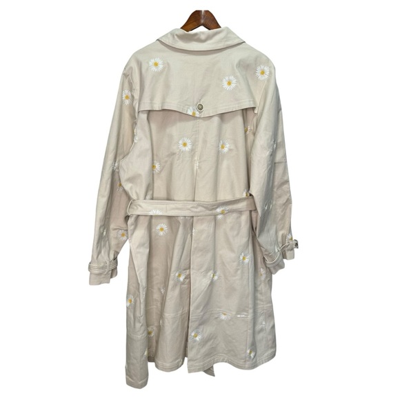 Anthropologie Maeve Embroidered Daisy Trench Coat Size 22 Cotton Hemp - Picture 13 of 16